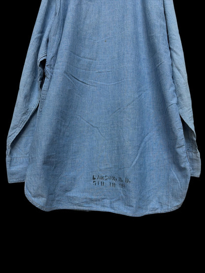US NAVY 40s Vintage Parallel Stitch Chambray Shirt Size L