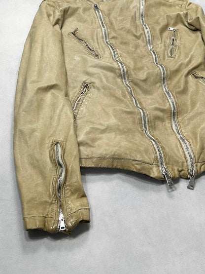 Giorgio Brato Beige Garment Dyed Biker Jacket Size 50