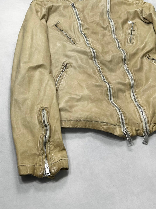 Giorgio Brato Beige Garment Dyed Biker Jacket Size 50