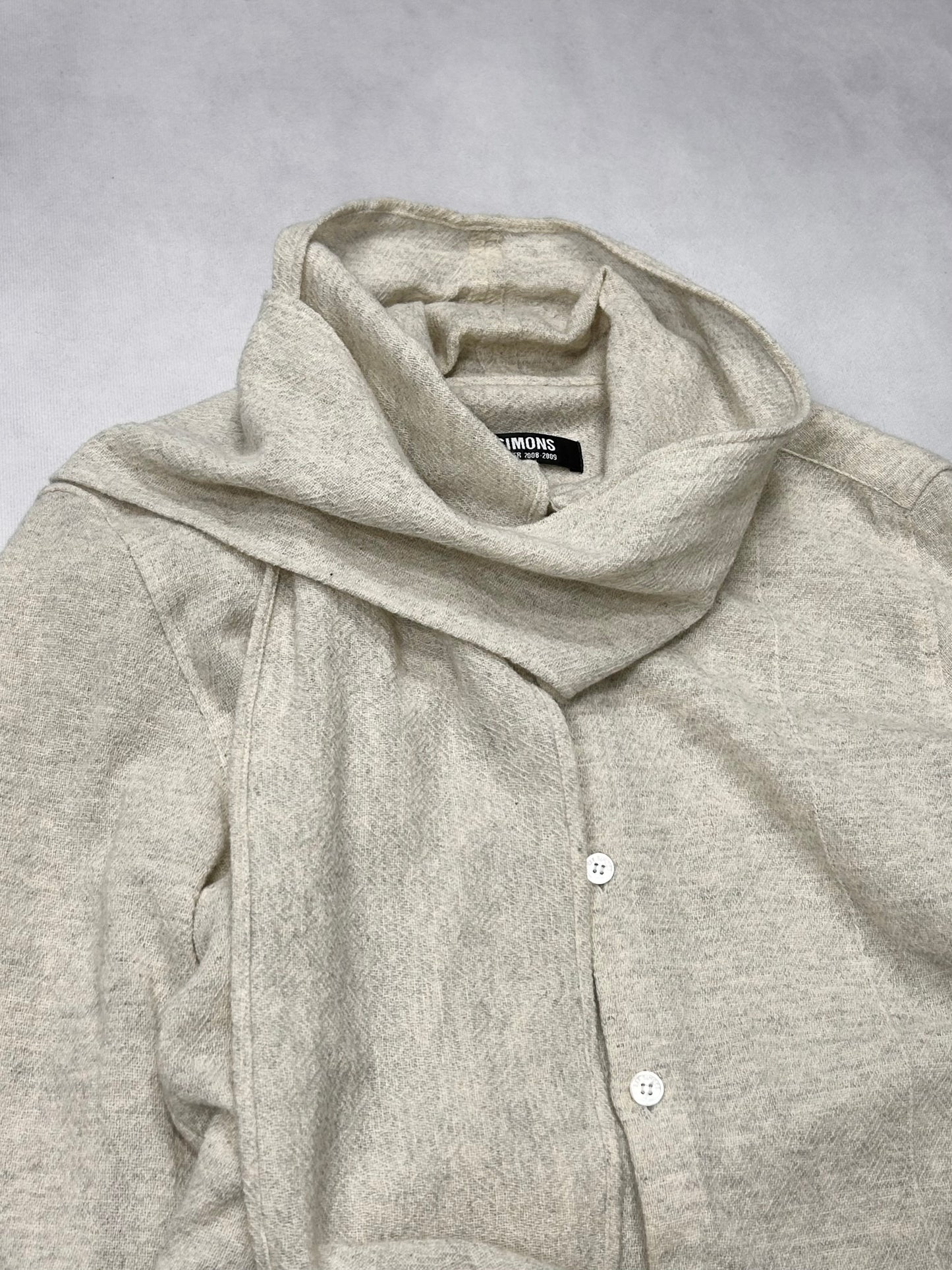 Raf Simons Scarf Collar Wool Shirt (F/W 08) Beige Size 44