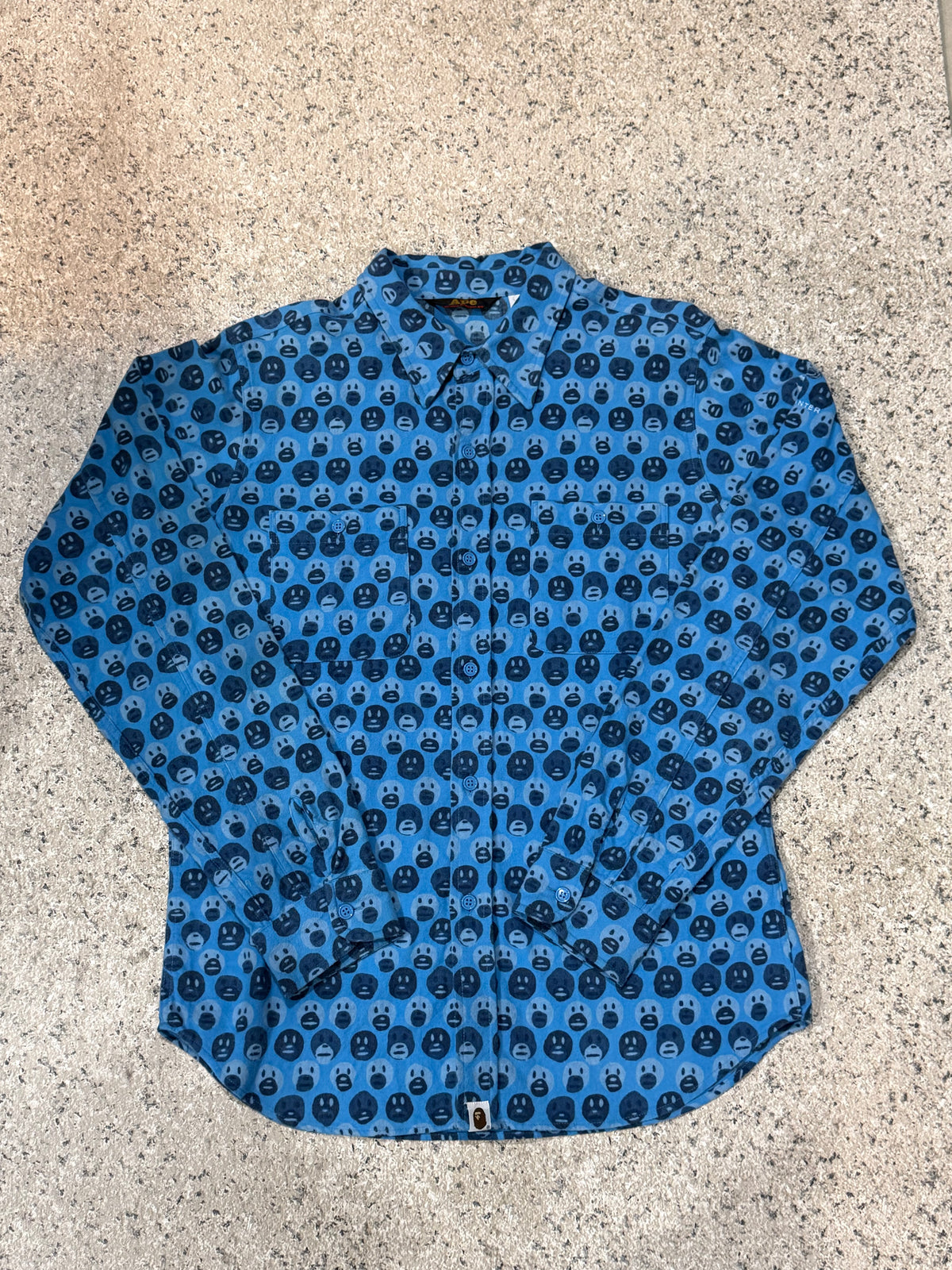 BAPE Long Sleeve Cotton Shirt Blue Size L