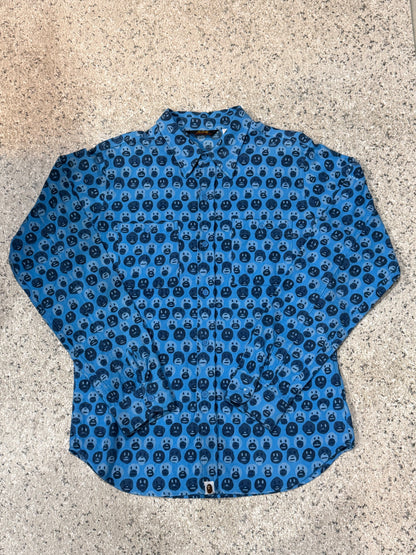 BAPE Long Sleeve Cotton Shirt Blue Size L