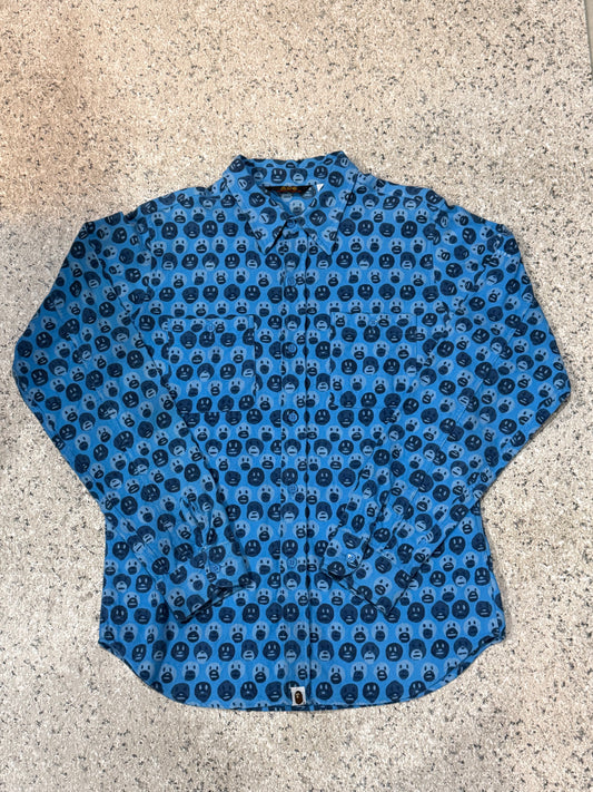 BAPE Long Sleeve Cotton Shirt Blue Size L