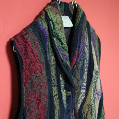 COOGI 90s Multi 3D Knit Geometric Shawl Collar Vest Size M
