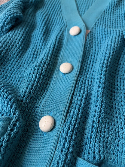 sacai luck SS14 Waffle Cardigan Drawstring Hem Blue Size 2