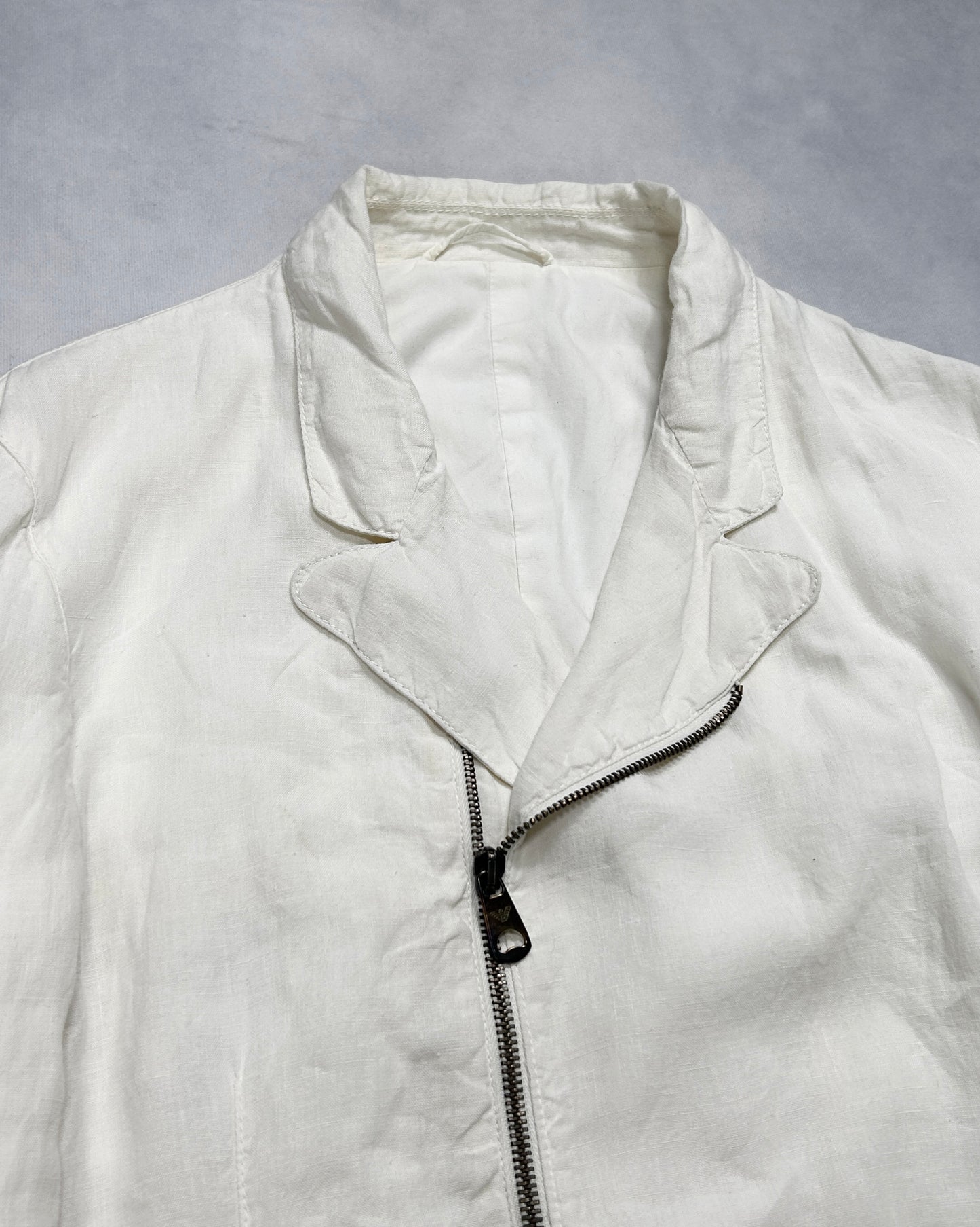 Emporio Armani 2000s Linen Stand Collar Zip Jacket Size 50