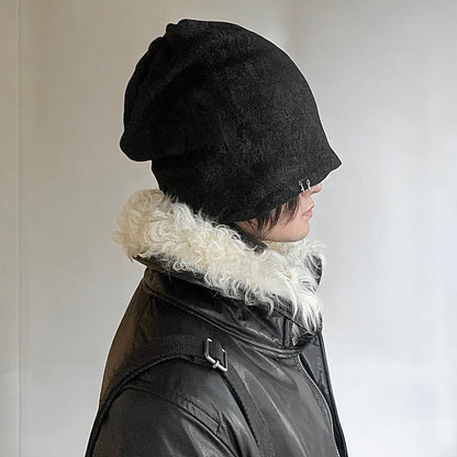 Vintage Black Coating Piercing Beanie Size ONE SIZE