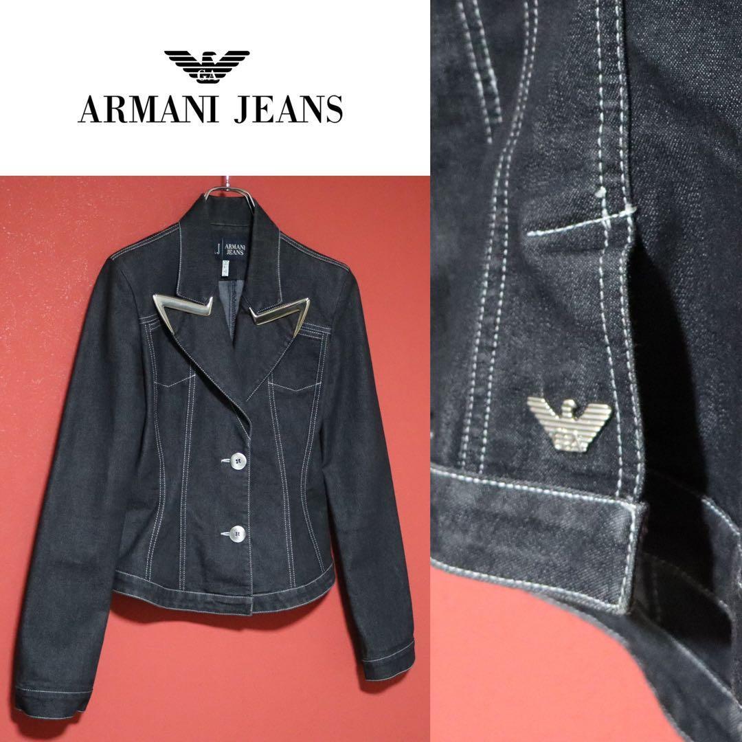 Armani Jeans Metal Logo Cropped Denim Jacket Size 40