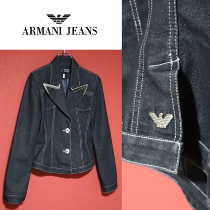 Armani Jeans Metal Logo Cropped Denim Jacket Size 40