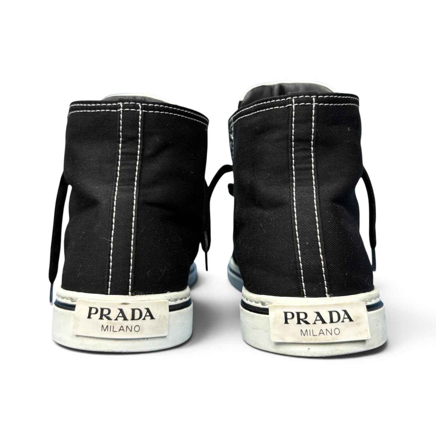 PRADA Sneakers Pointy High-Top Black Canvas Size 26.0cm