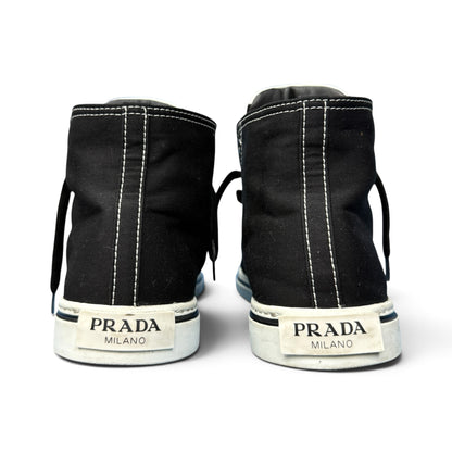 PRADA Sneakers Pointy High-Top Black Canvas Size 26.0cm