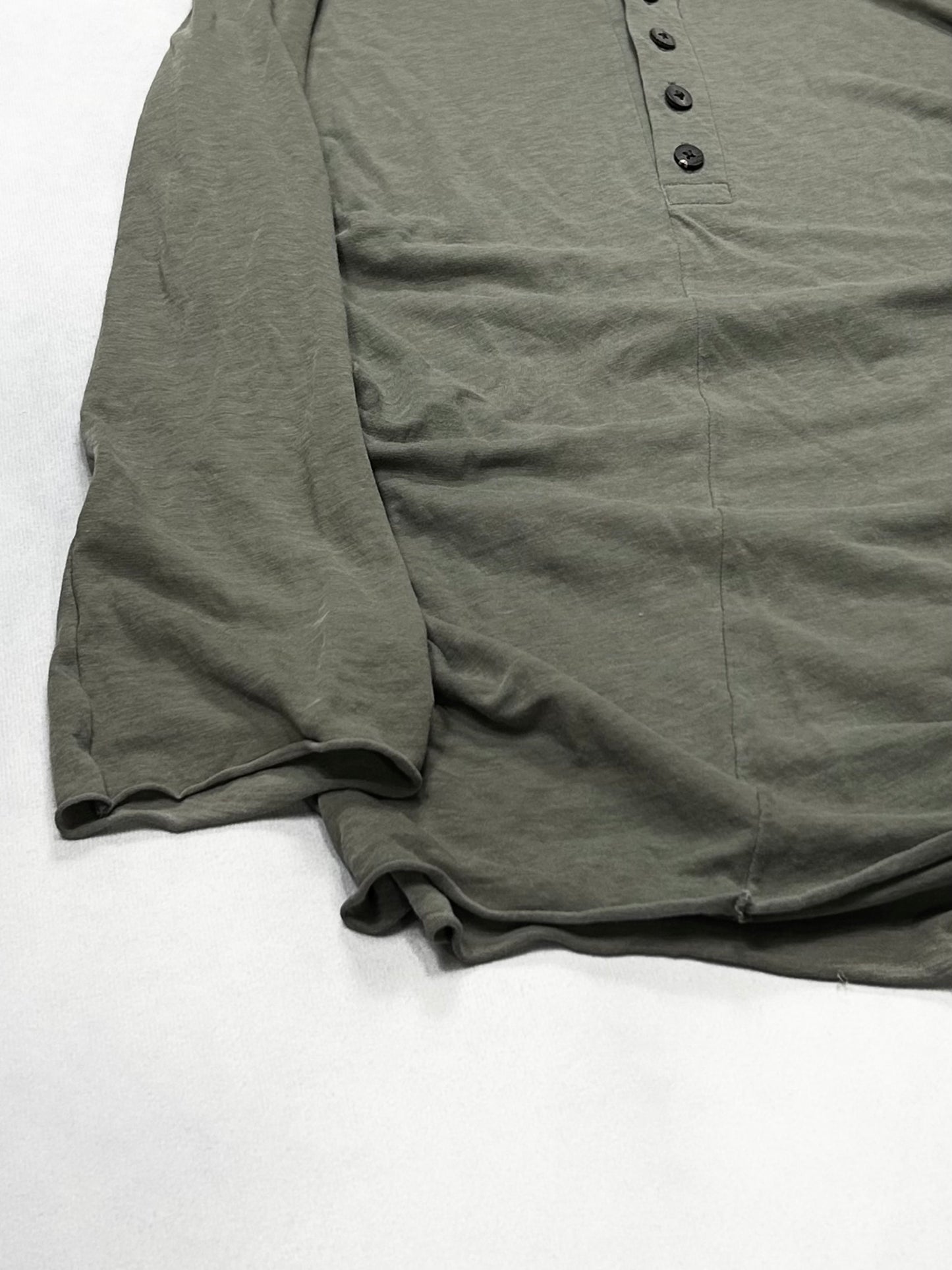 Devoa Raw-Edge Lyocell Linen 3/4-S Henley Green S/S13 Size 2