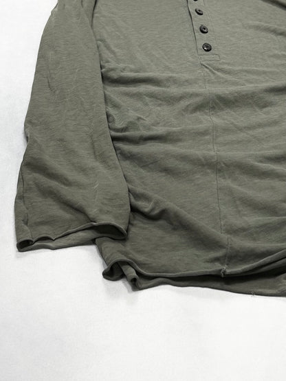 Devoa Raw-Edge Lyocell Linen 3/4-S Henley Green S/S13 Size 2