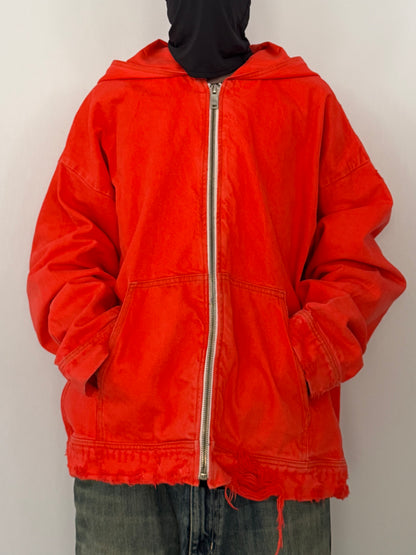 424 Red Damaged Zip Hoodie Size L