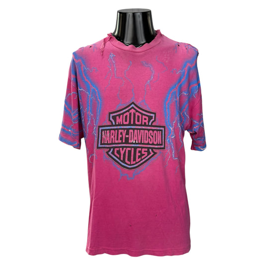 HARLEY DAVIDSON 90s Vintage Thunder Pattern T-Shirt Size L