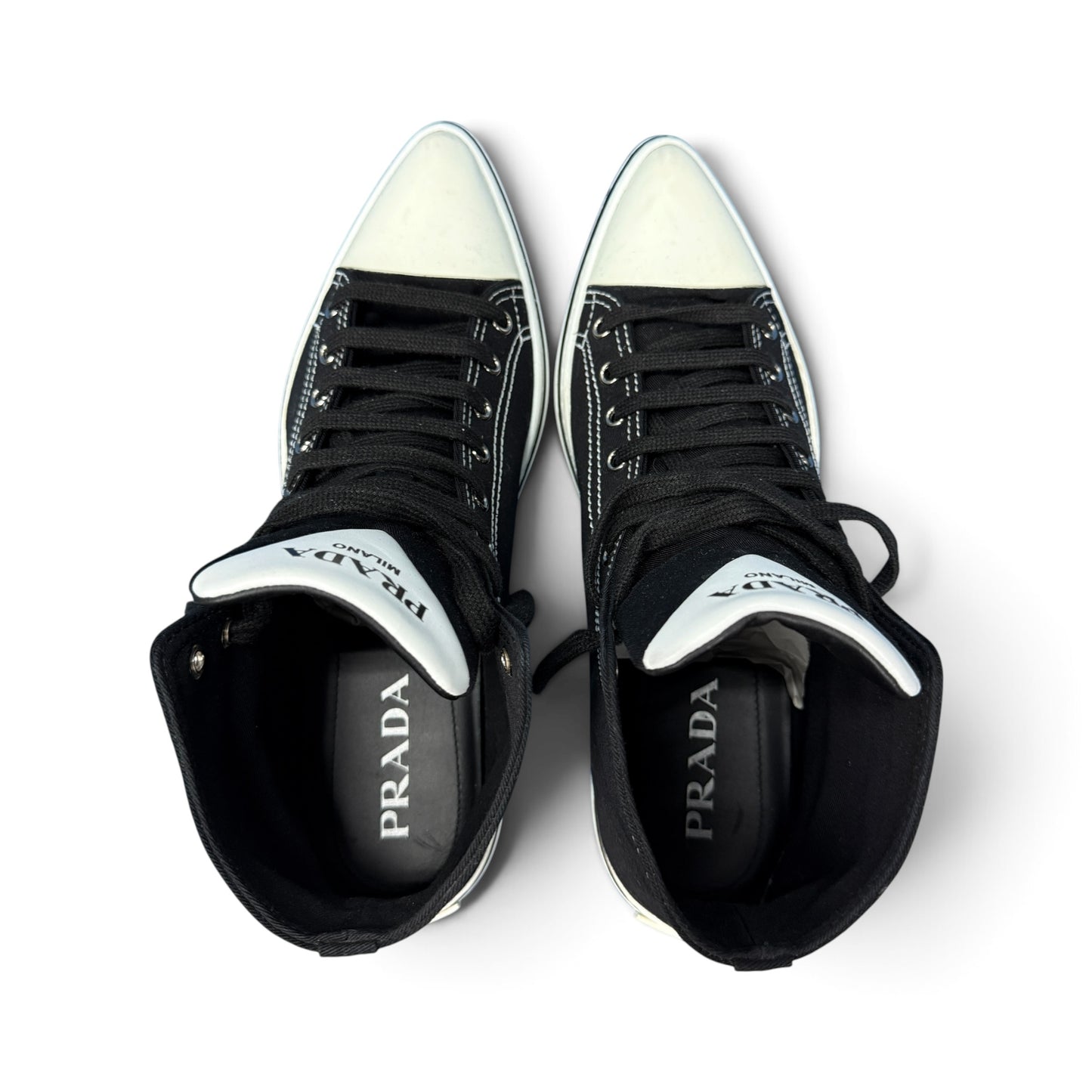 PRADA Sneakers Pointy High-Top Black Canvas Size 26.0cm