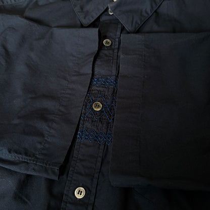 sacai SS18 Cotton Smocked Short-Sleeve Shirt Navy Size L