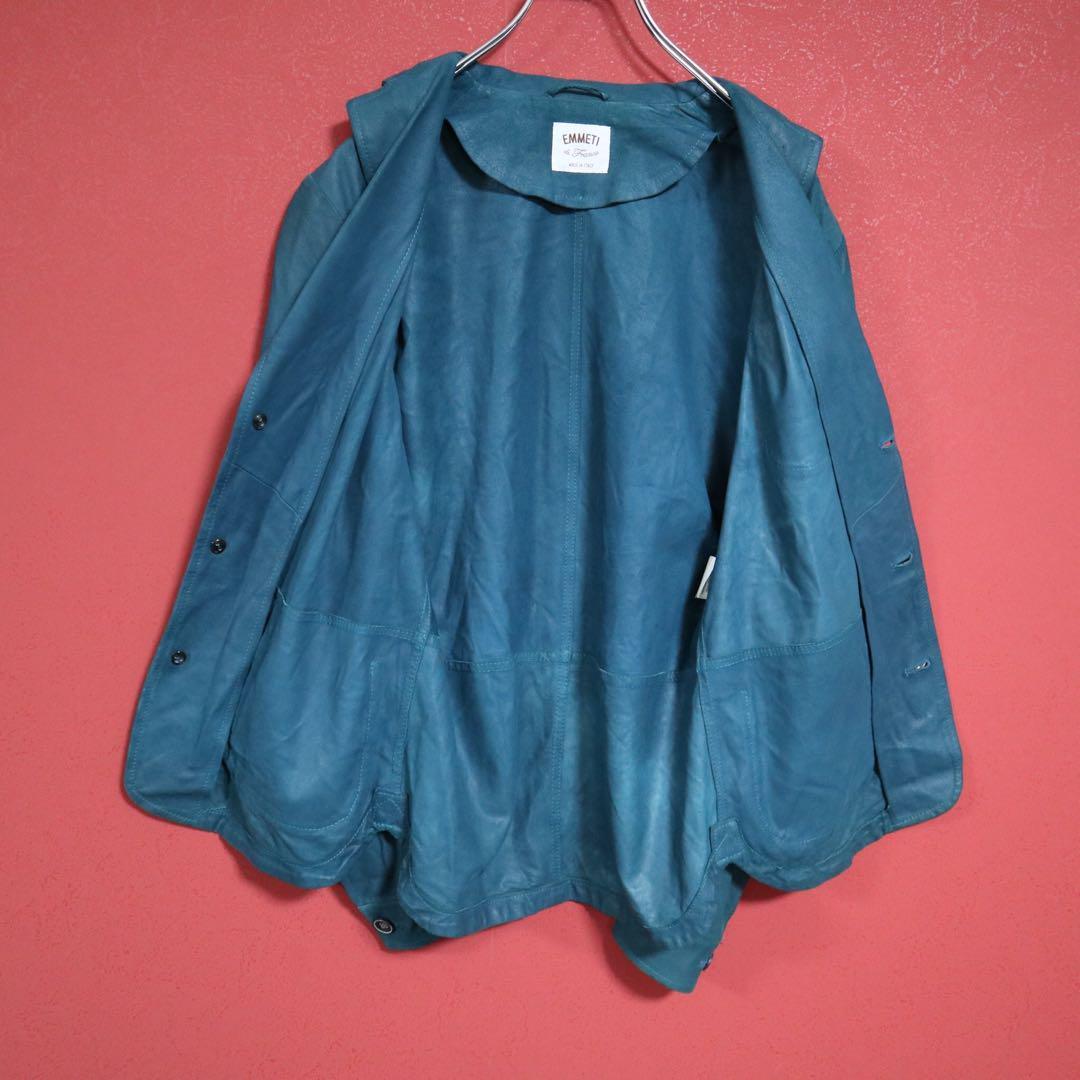 Vintage EMMETI Turquoise Blue Lamb Leather 3-Button Size 44