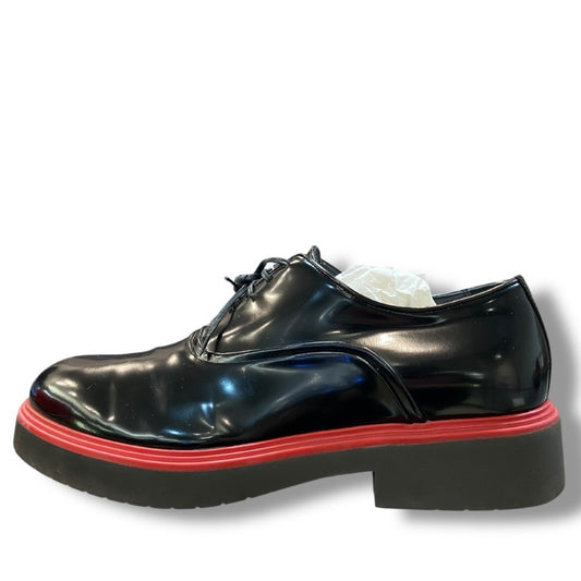 FERRAGAMO FIORINO Calf Leather Derby Black Red Loafers Size 7 1/2