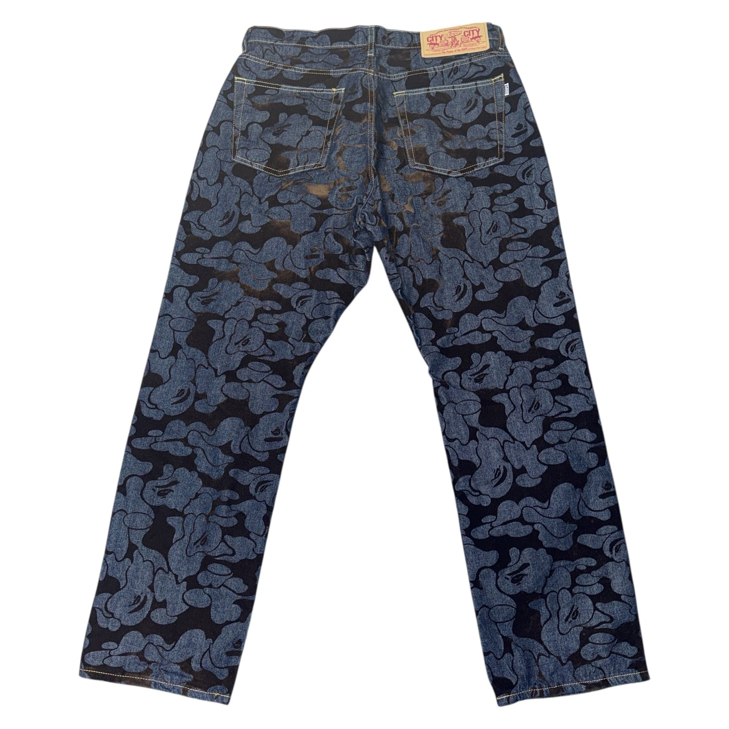 Bape "Monkey camouflage" all-over pattern Denim Pants Size L