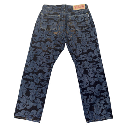 Bape "Monkey camouflage" all-over pattern Denim Pants Size L