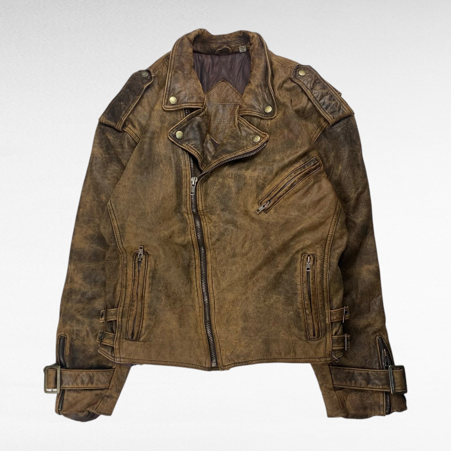 ROUNDTREE 90s Leather Jacket Brown Size M