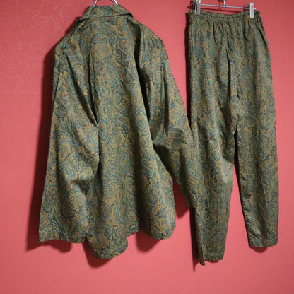 Burberrys 90s Green Paisley Open Collar Shirt Size M