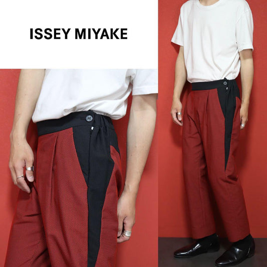 Issey Miyake Red Black 3D Zig Zag Tuck Pants