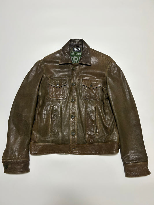 Dolce & Gabbana D&G 2000s Leather Trucker Jacket Dark