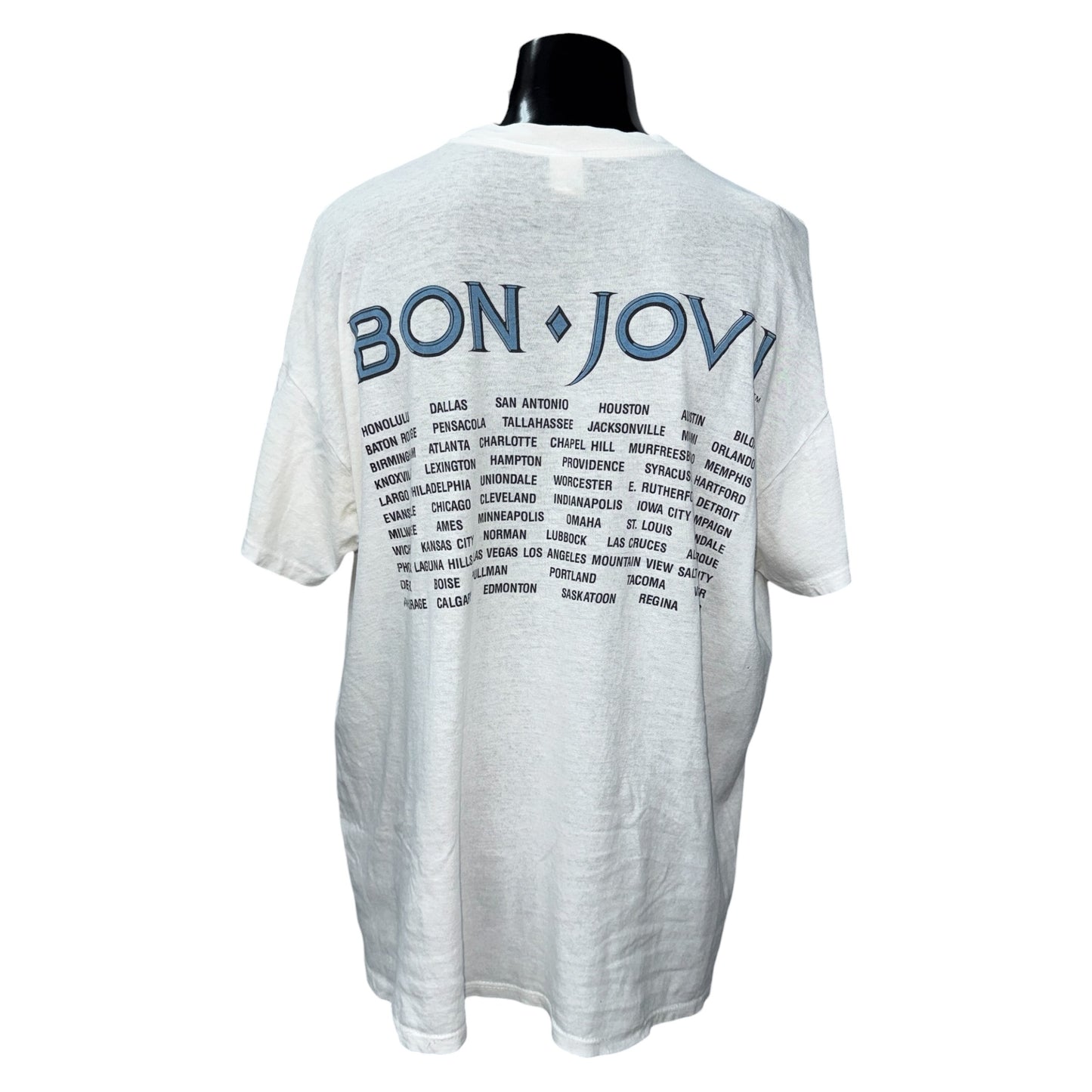 BON JOVI 80s New Jersey Album Portrait T-Shirt Blue Size L