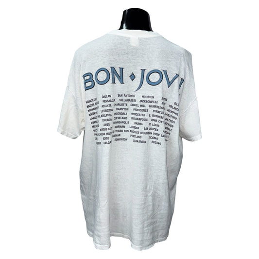 BON JOVI 80s New Jersey Album Portrait T-Shirt Blue Size L