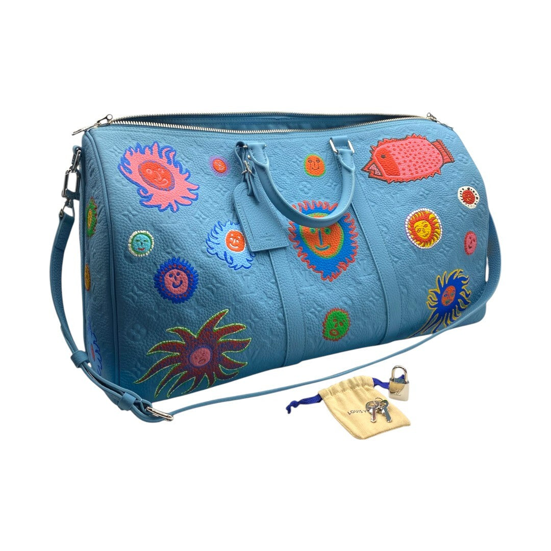 Louis Vuitton Keepall Bandoulière Taurillon Monogram Leather Boston Bag Blue
