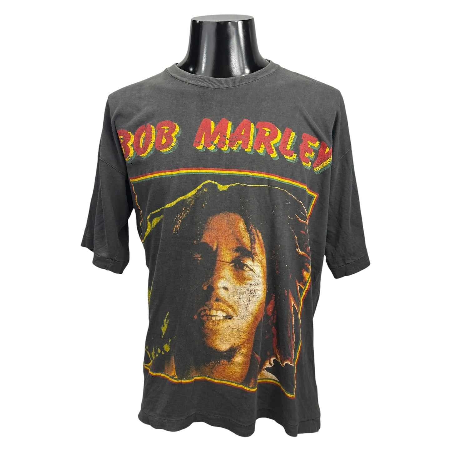 BOB MARLEY 90s Vintage Faded Rasta Print T-Shirt Size L