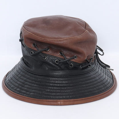 HERMES MOTSCH Leather Bucket Hat Brown Size 56