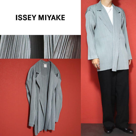 Issey Miyake Pleated Buttonless Long Coat Gray Size M