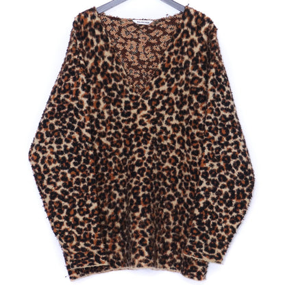 BALENCIAGA Leopard Print V-Neck Sweater Beige Size XS
