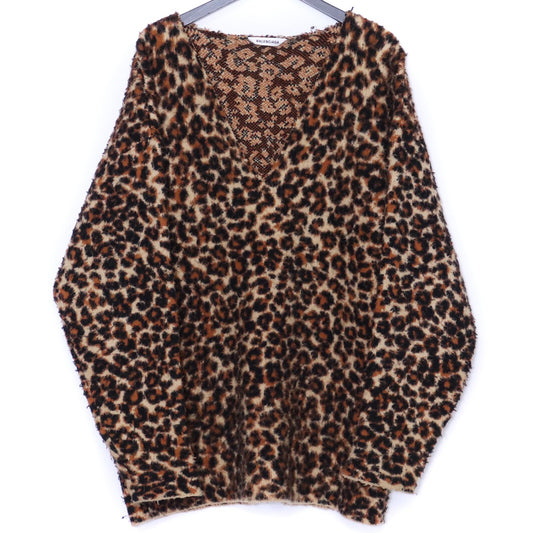 BALENCIAGA Leopard Print V-Neck Sweater Beige Size XS