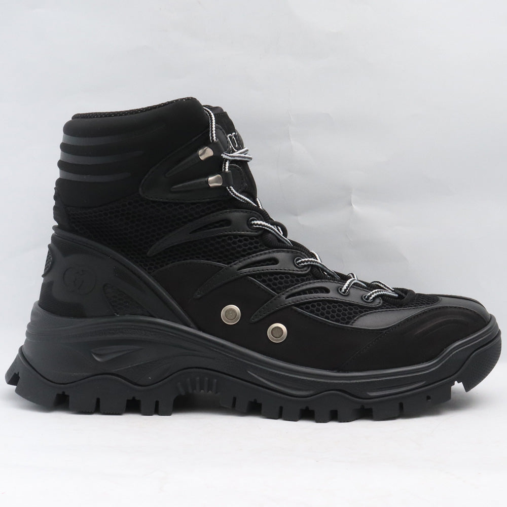 GUCCI Mesh Panelled Lace-up Boots Black Size 8 1/2