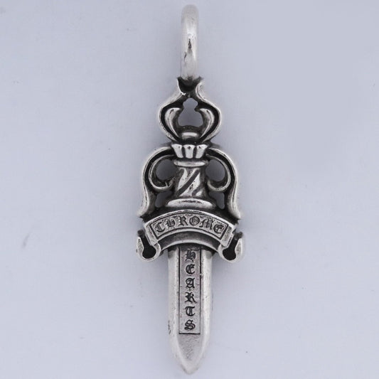 CHROME HEARTS Double Dagger Pendant Necklace Silver Size F