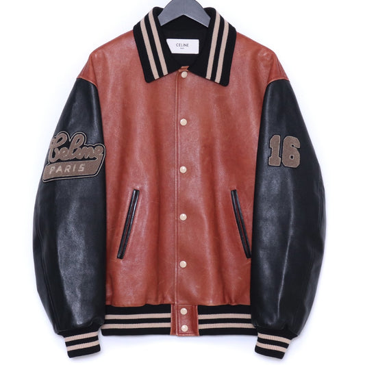 CELINE 22AW Grained Calfskin Teddy Jacket Brown Size 44