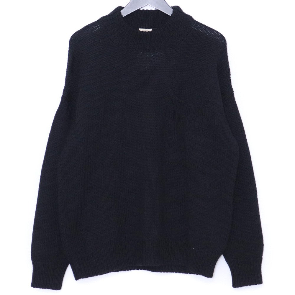 Ten C 22AW Black Crew Neck Pocket Knit Sweater Size 48