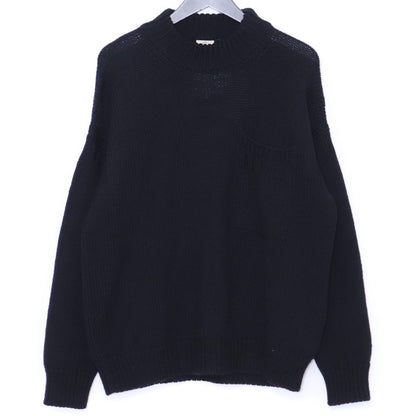 Ten C 22AW Black Crew Neck Pocket Knit Sweater Size 48