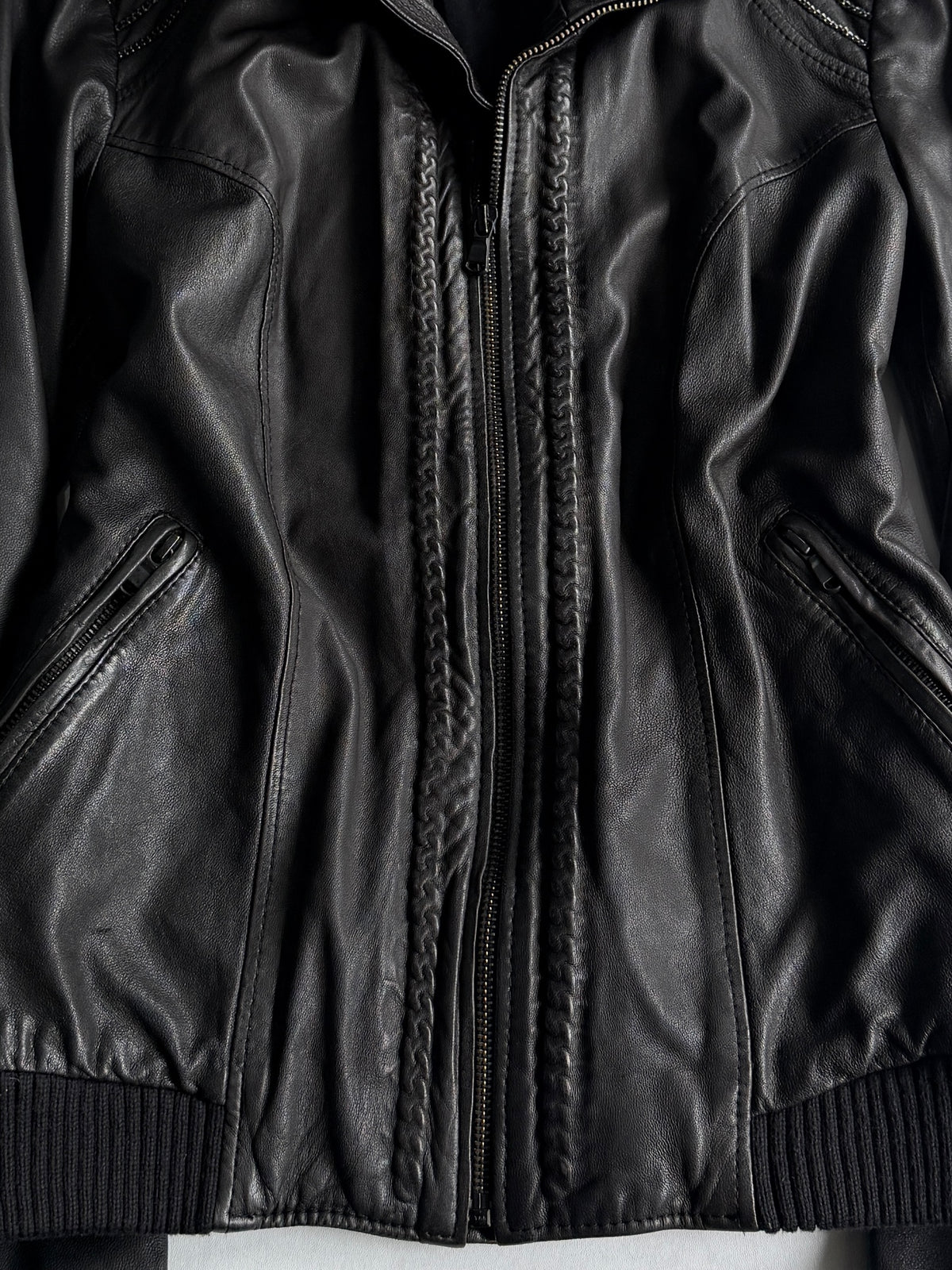DIESEL Black Vein Sheep Leather Jacket Size XS