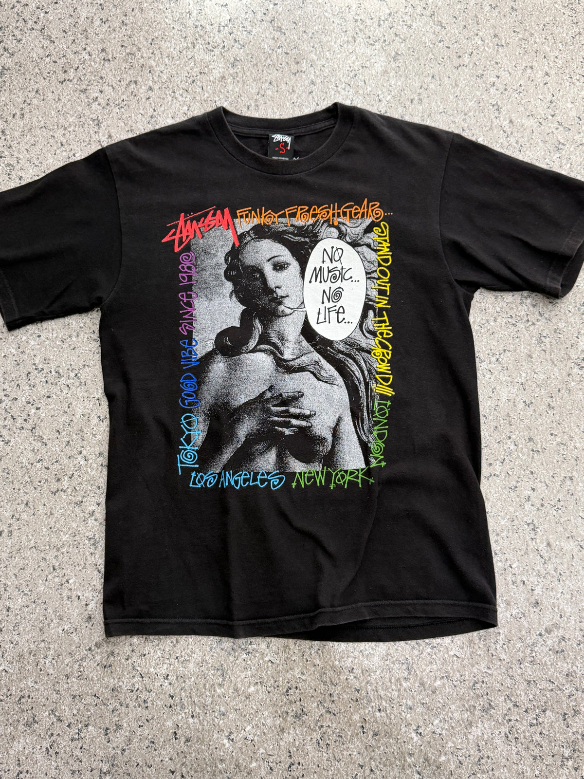 TOWER RECORDS x STUSSY Rainbow Music Is T-Shirt Black Size S