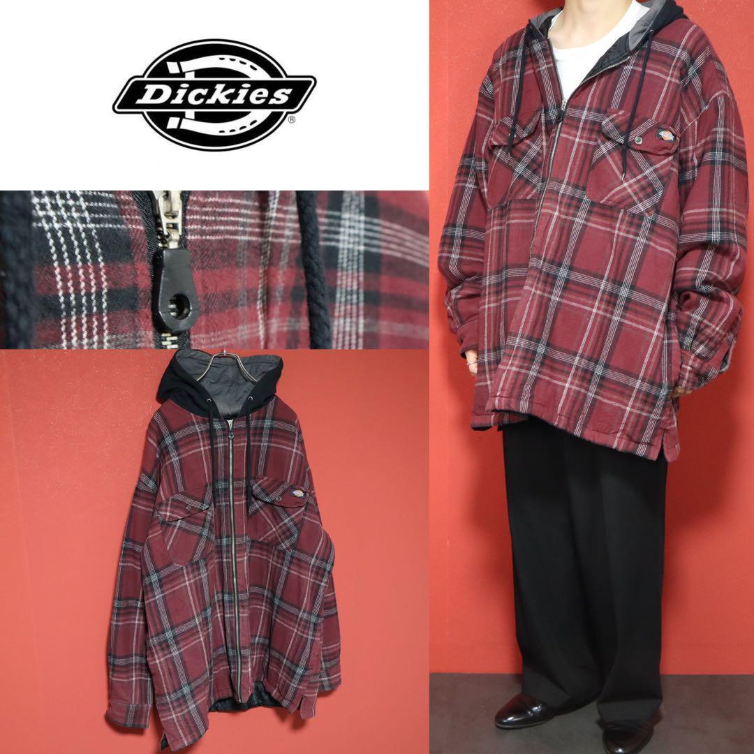 Dickies Plaid Hooded Oversized Zip Coat Red Black Size 2XL