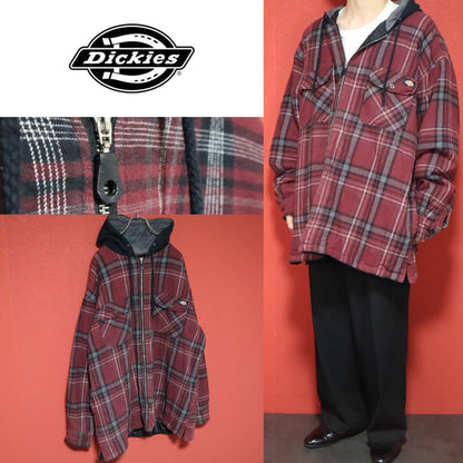 Dickies Plaid Hooded Oversized Zip Coat Red Black Size 2XL