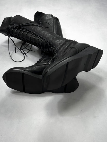 Julius S/S2018 Black horse skin lace up long boots Size 11