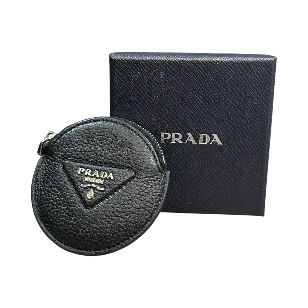 PRADA Vitello Daino Leather Round Coin Purse Black