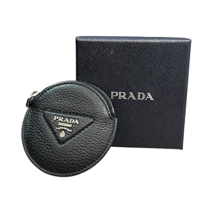 PRADA Vitello Daino Leather Round Coin Purse Black