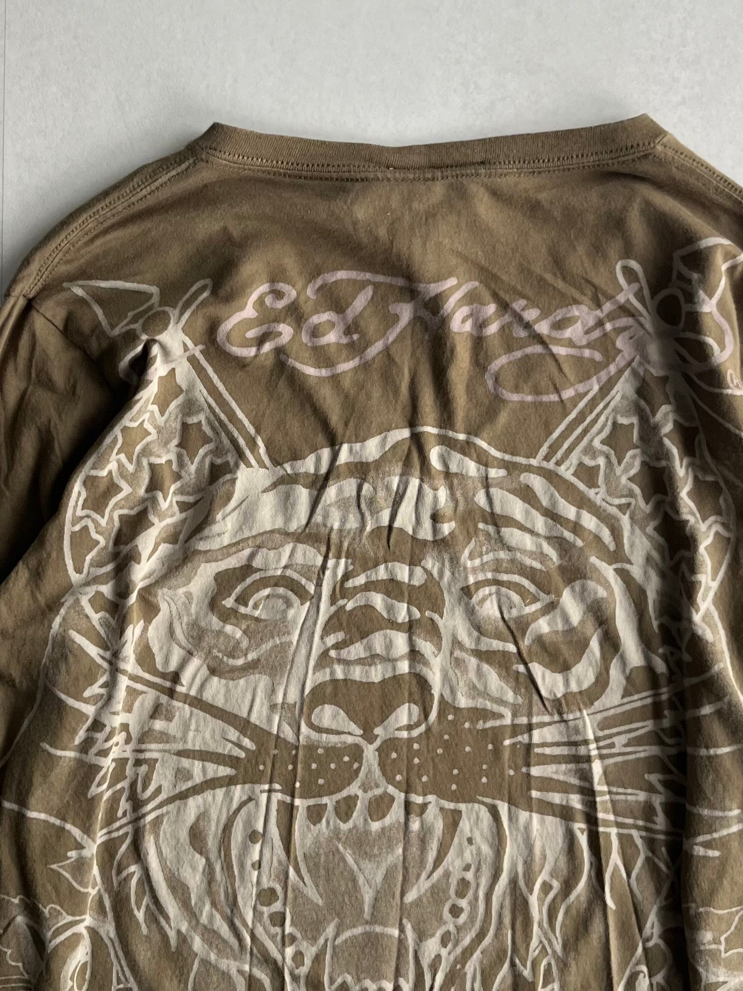 Ed Hardy Green V-Neck Sequin Long Sleeve Shirt Size L
